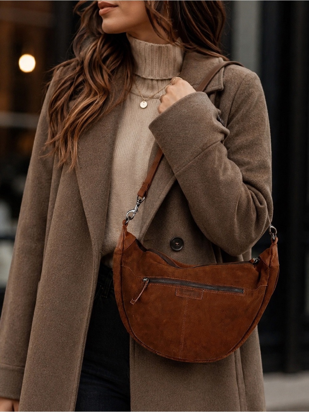 HARBOUR 2ND Women's Brown Suede Leather Moon Crescent Bag
